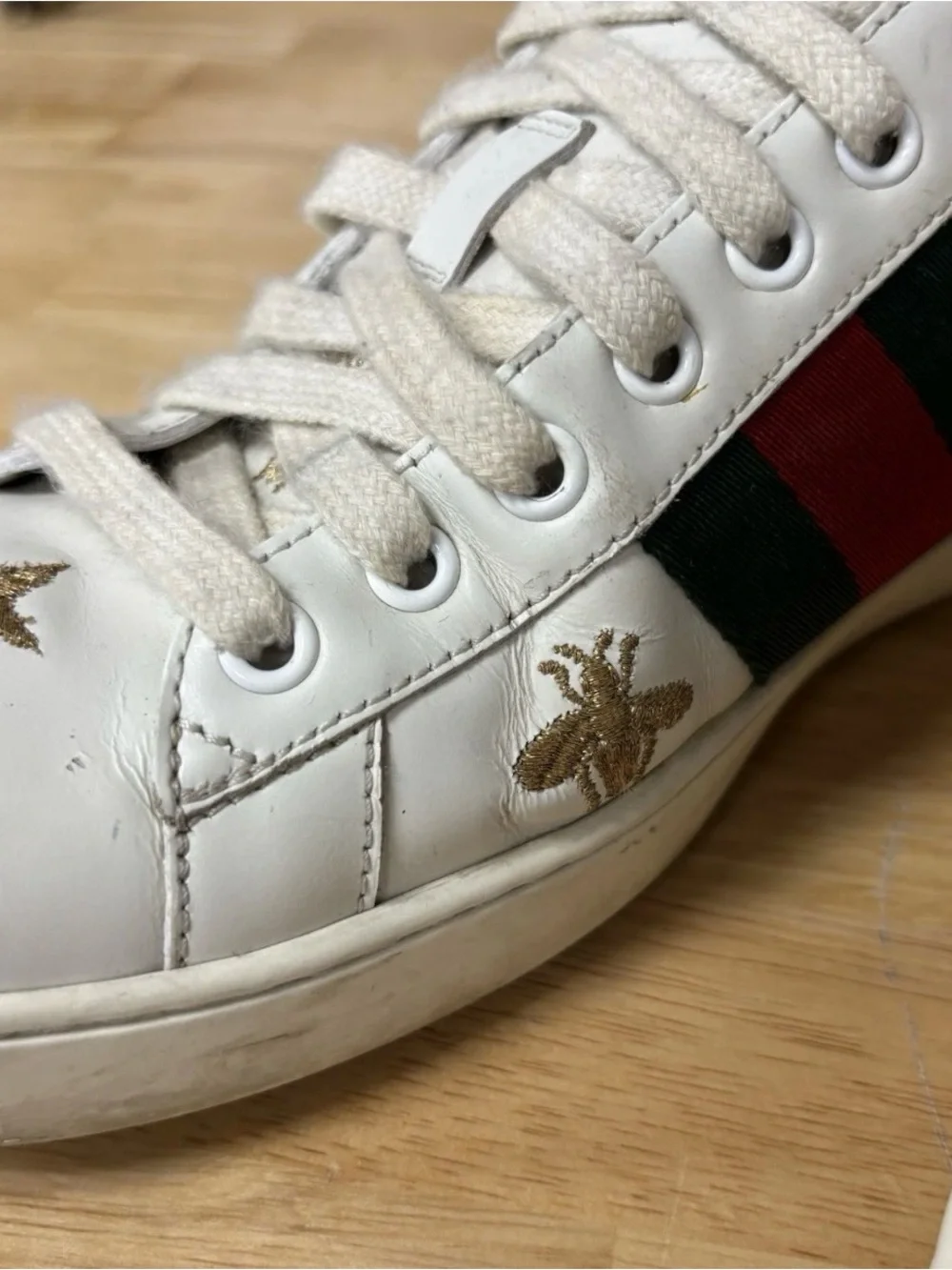 Gucci Men's Ace Bee Embroidered Sneakers, Size 7.5
